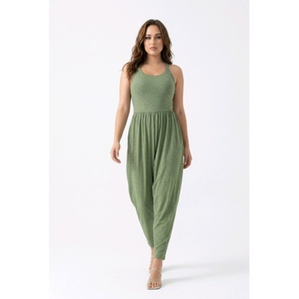 Halara Harem Jumpsuit Women L Green Easy Peezy Edition Lounge Pockets Comfort